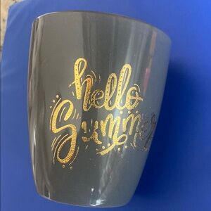 Hand Crafted Gray Mug with Gold 'Hello Summer' Design